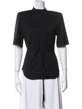 The Attico Black Mock-Neck Tie-Waist Top